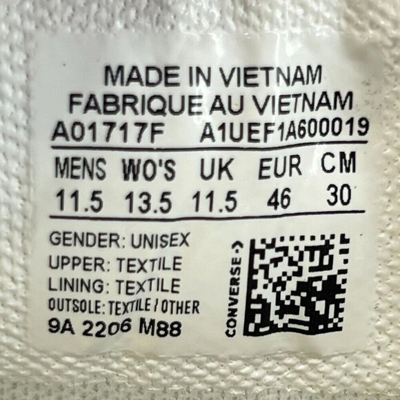 Converse Unisex A01717F White Chuck Taylor All Star Size 11.5M 13.5W Sneakers - Picture 9 of 11